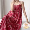 Summer cotton and silk suspender nightgown women's sleeveless chest pad can be worn outside loungewear anti-bumping artificial cotton dress