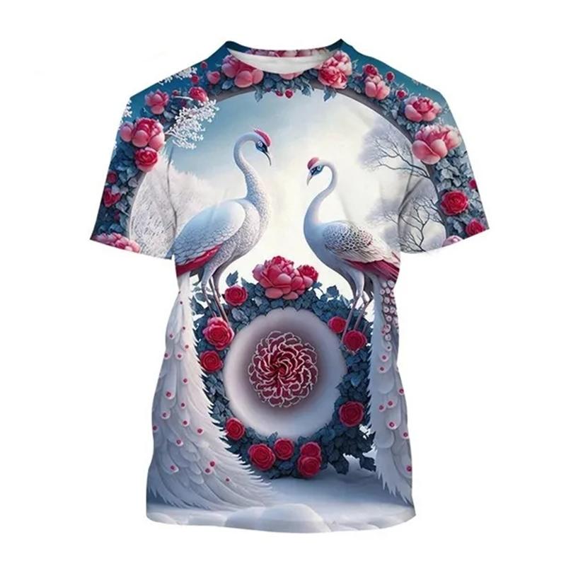 New Peacock 3D Printing Men's And Women's Fashion T-shirt Animal Color Feather Fan O Neck Short-sleeved Oversize Casual Tops Tee
