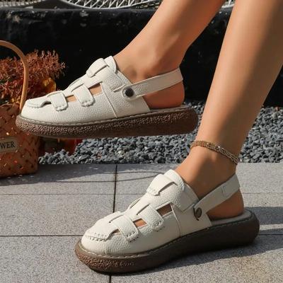 Винтажные сандалии-гладиаторы с ремешком на спине и вырезами, классические сандалии с круглым носком и низким каблуком, мягкая толстая подошва, нескользящая обувь для мамы