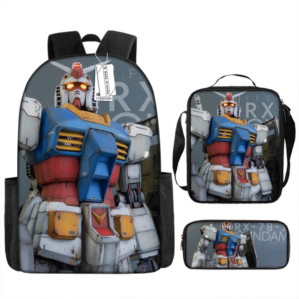 Школьный рюкзак Gundam Mecha для мальчиков и учеников начальной школы, сверхлегкий рюкзак с защитой от ударов, детский рюкзак в стиле анимации, набор из трех предметов.