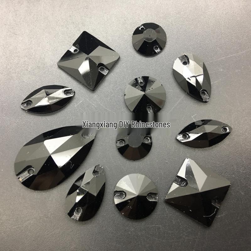 Hand-Sewn Rhinestone Dancewear Stickers, Irregular/Round Water Drop Shapes, Mixed Styles for Black Pool Competitions