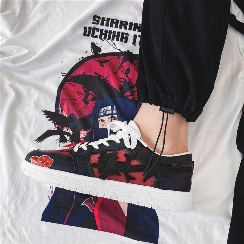 Обувь в стиле аниме. Повседневные кроссовки. Кожаные резиновые кроссовки на шнуровке. Низкие кеды на плоской подошве. Обувь Itachi. Мужская обувь с героями мультфильмов.