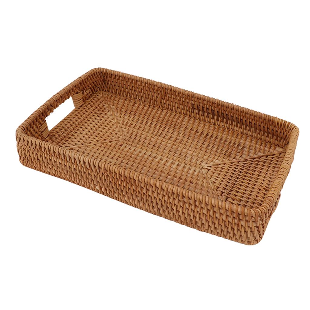 Serving Basket Tray with Handles Rattan Rectangle Large Capacity Durable Decorative Tray for Fruits Dessert Kitchen