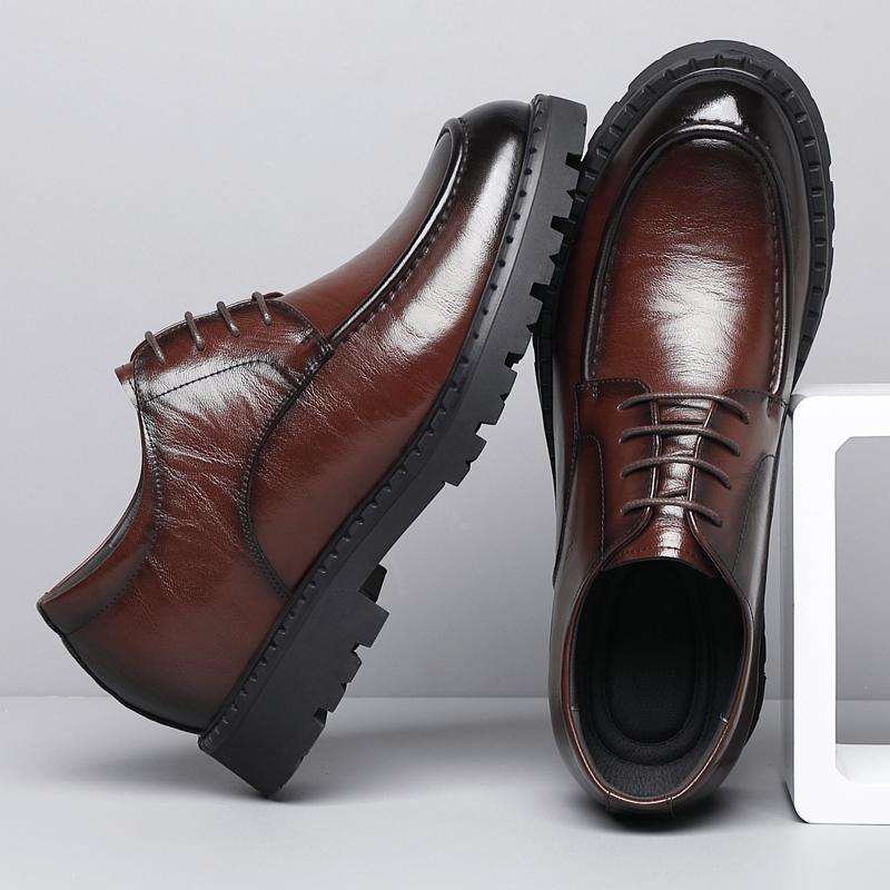 Fashion Men's Dress Shoes Elevator Shoes Platform Breathable Casual Business Luxury Genuine Leather Heightening Shoes 8 6CM Taller Male
