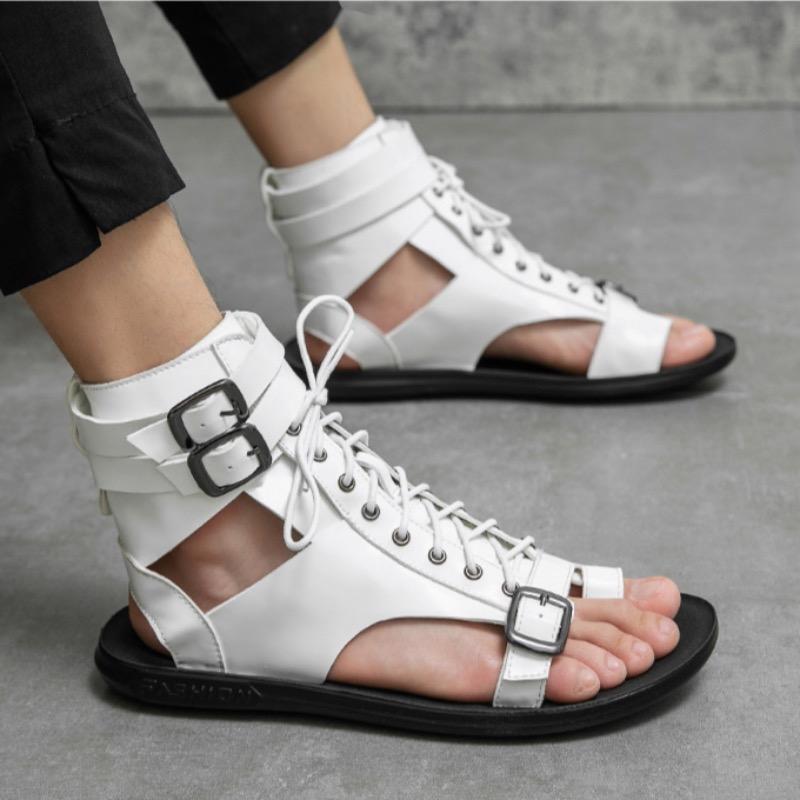 Fashion Men's Sandals Rome Style Leather Sandals High Top Casual Sandals Peep Toe Beach Shoes for Men Luxury Designer Sandalias
