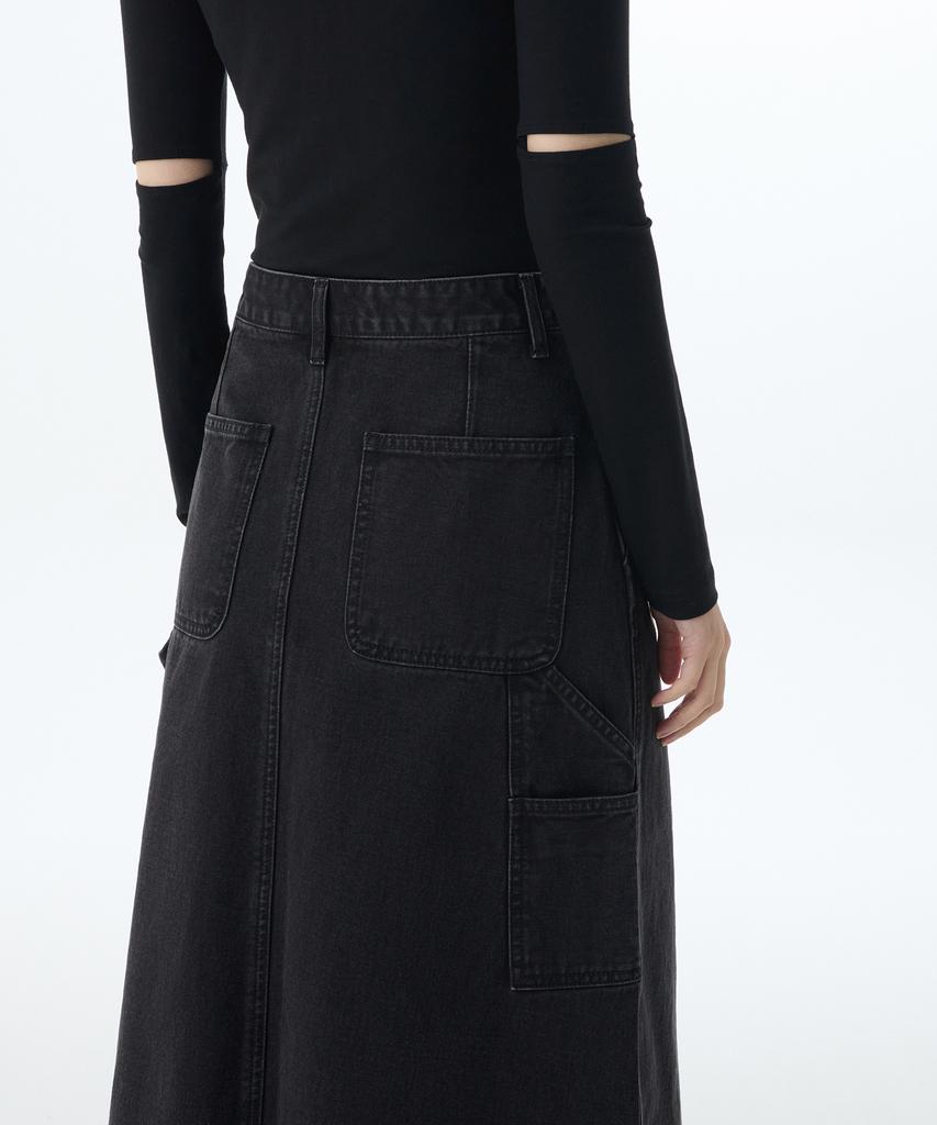 Musinsa Standard Woman Women'S Denim Carpenter Long Skirt [Washed Black]