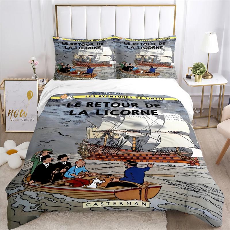 Cute T-Tintines Cartoon Funny All Season Duvet Cover Bedding Sets Soft Quilt Cover and Pillowcases Teen Single/Double/Queen/King
