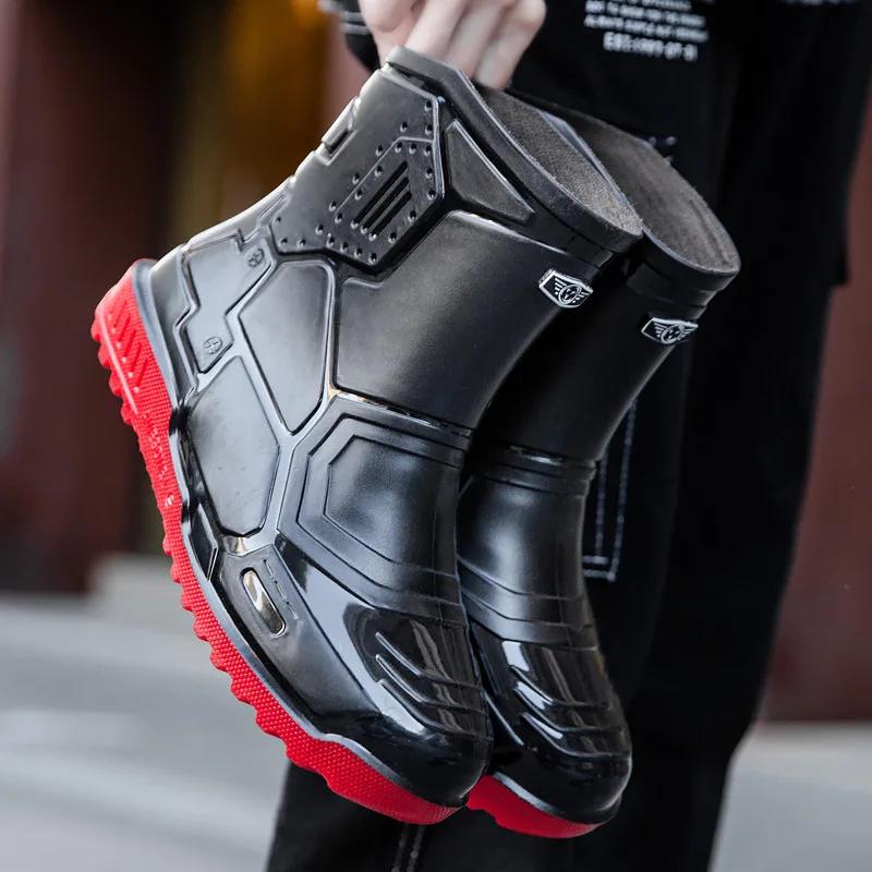 Men's Waterproof Rain Boots Outdoor Solid Color Fishing Boots Fashion Non-slip Waterproof Shoes Solid Color Mid-tube Rain Boots