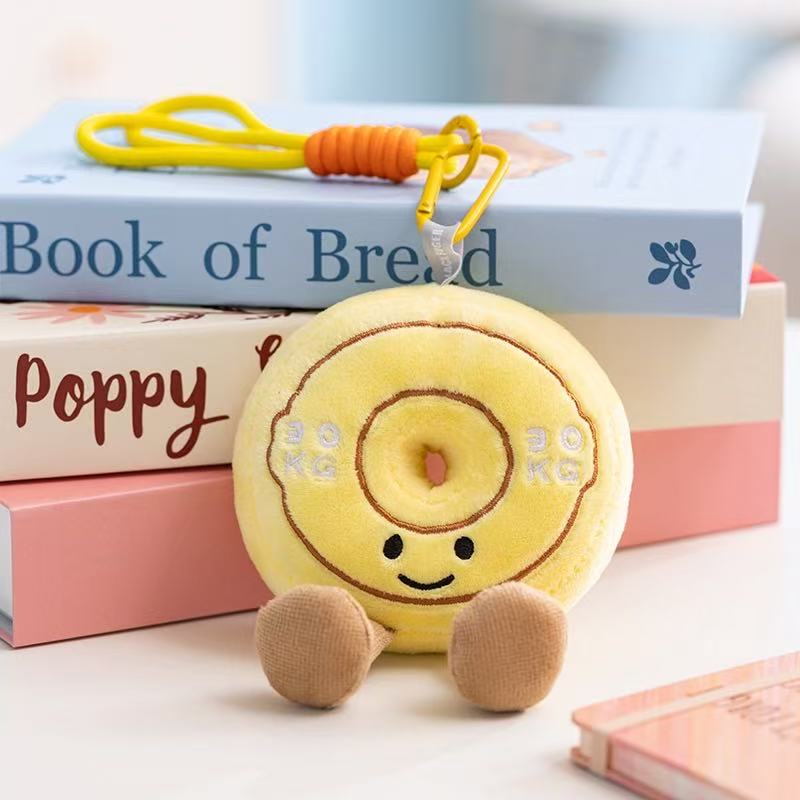 10/16cm simulation new fitness kettle bell dumbbell barbell piece backpack pendant filled with plush toys cartoon anime cute