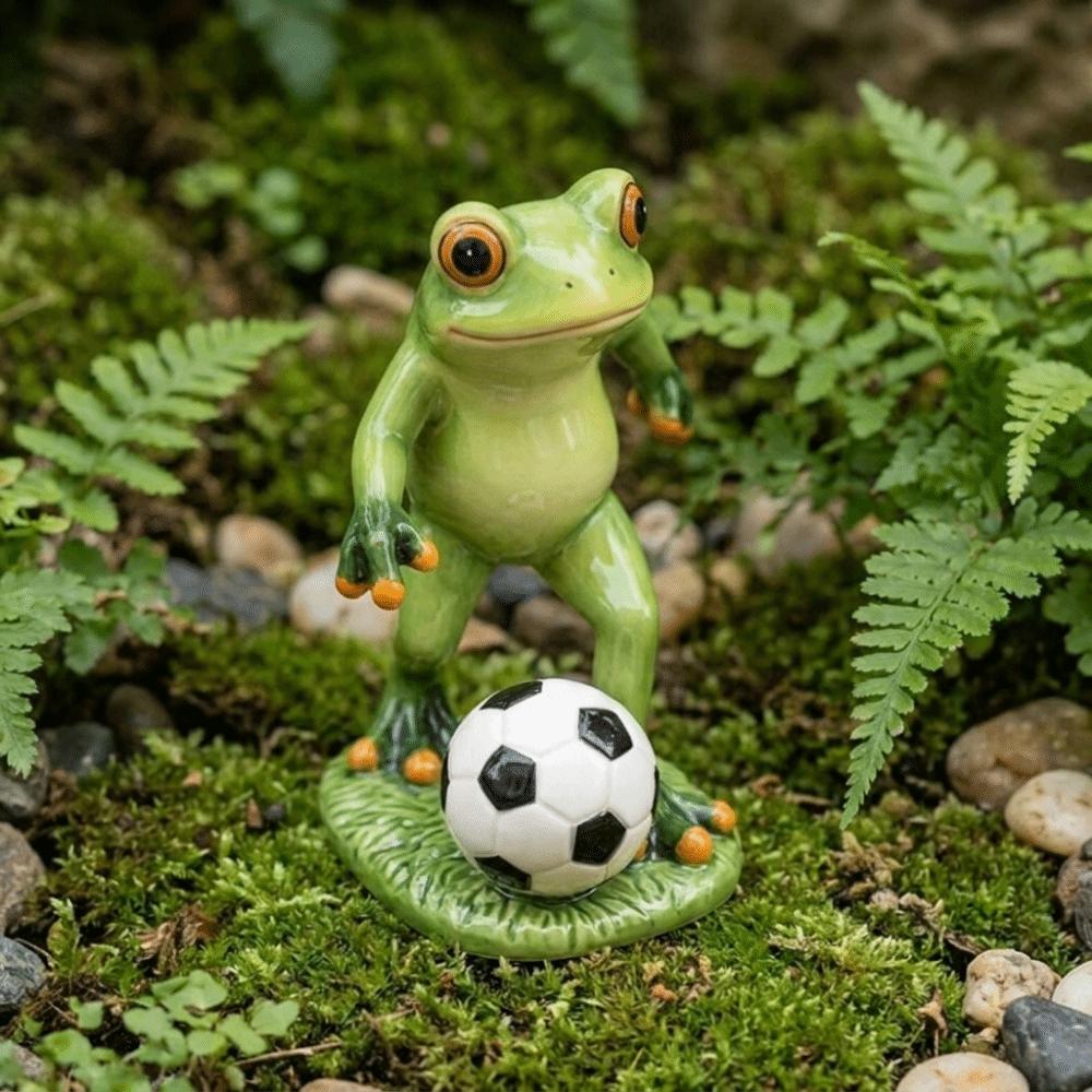 Weatherproof Frog Kicking Football Ornament Cute Frog Figurines Football Frog Sculpture  Desktop