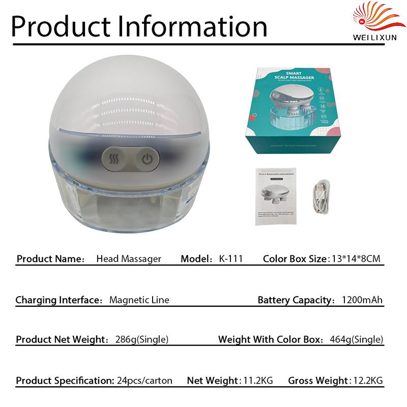 Small Portable Scalp Massagers Hot Compress Red Light Massage Waterproof Stress Relief Head Spa Massage Vibration Kneading