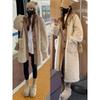 Korean Lazy Style Lamb Wool Winter Thick Warm Women Long Coat Faux Two Piece Jacket