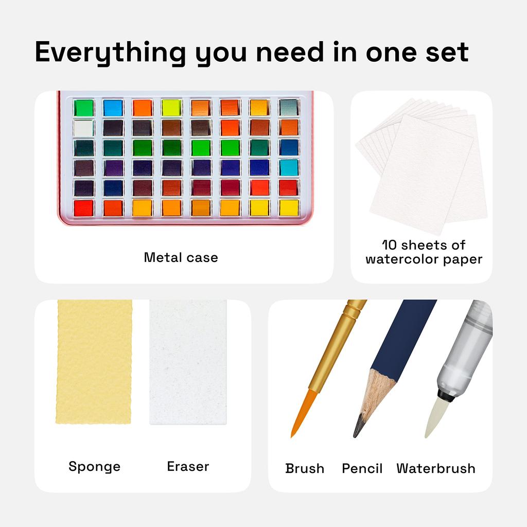 Набор акварельных красок Artistro, 48 ярких цветов в жестяной коробке, включает 4 металлических и 4 флуоресцентных цвета, акварельные краски, идеально подходит для взрослых и