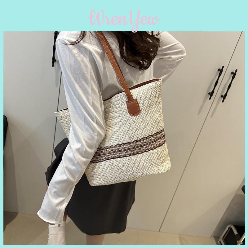 Large Straw Handbag With Double Shoulder Straps For Daily Use And Weekend Getaways