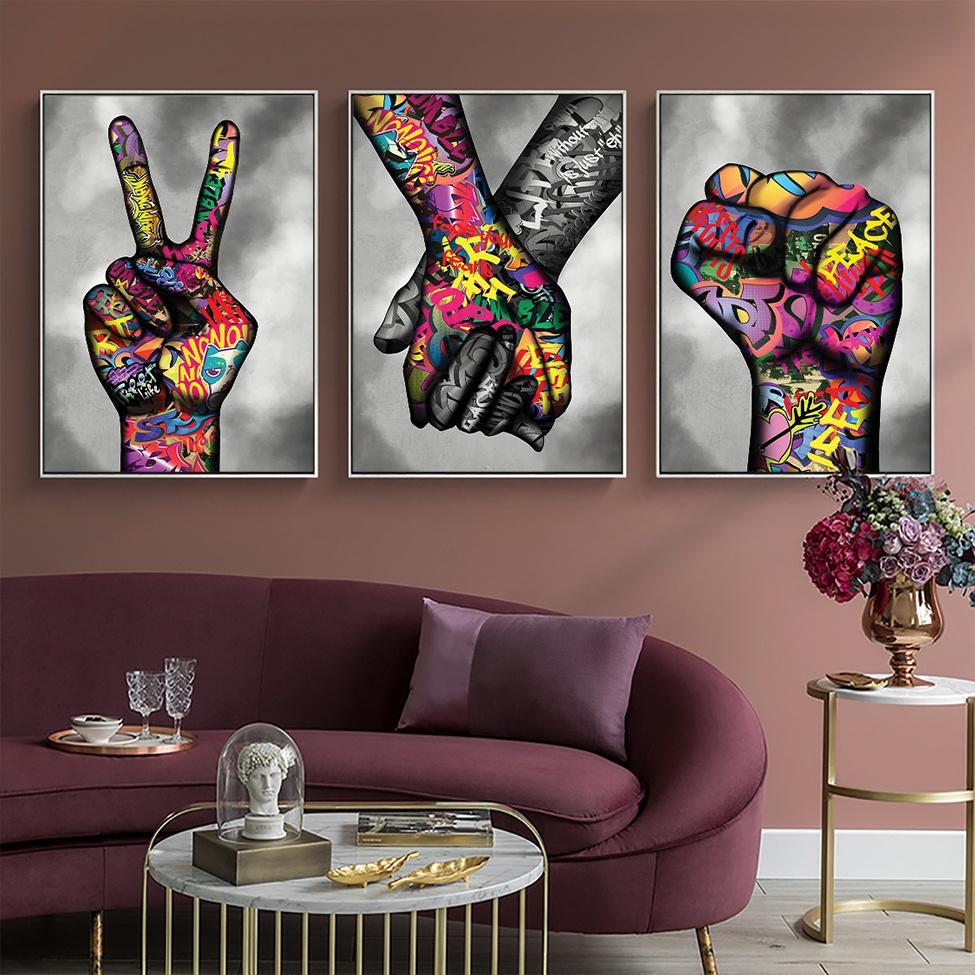 Граффити Wall Art Finger Fist Холст Картина Абстрактный Плакат Street Pop Art Печать на холсте Настенные картины для декора гостиной БЕЗ Рамки
