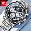 OLEVS Original Chronograph Quartz Watch For Men Auto Date Stainless Steel Waterproof Hand Clock Moon Phase Luminous Watch