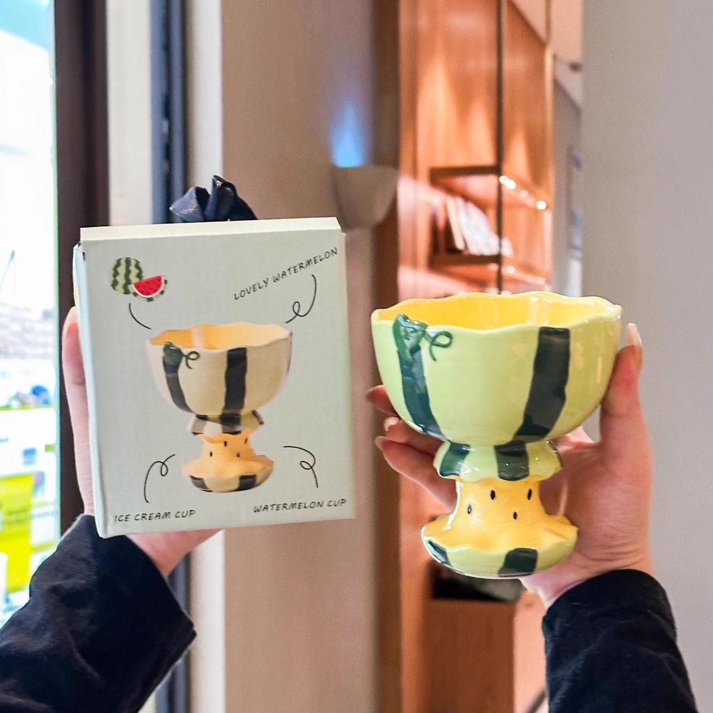 Cute watermelon goblet ice cream dessert cup high-value ceramic mug birthday gift souvenir for girls