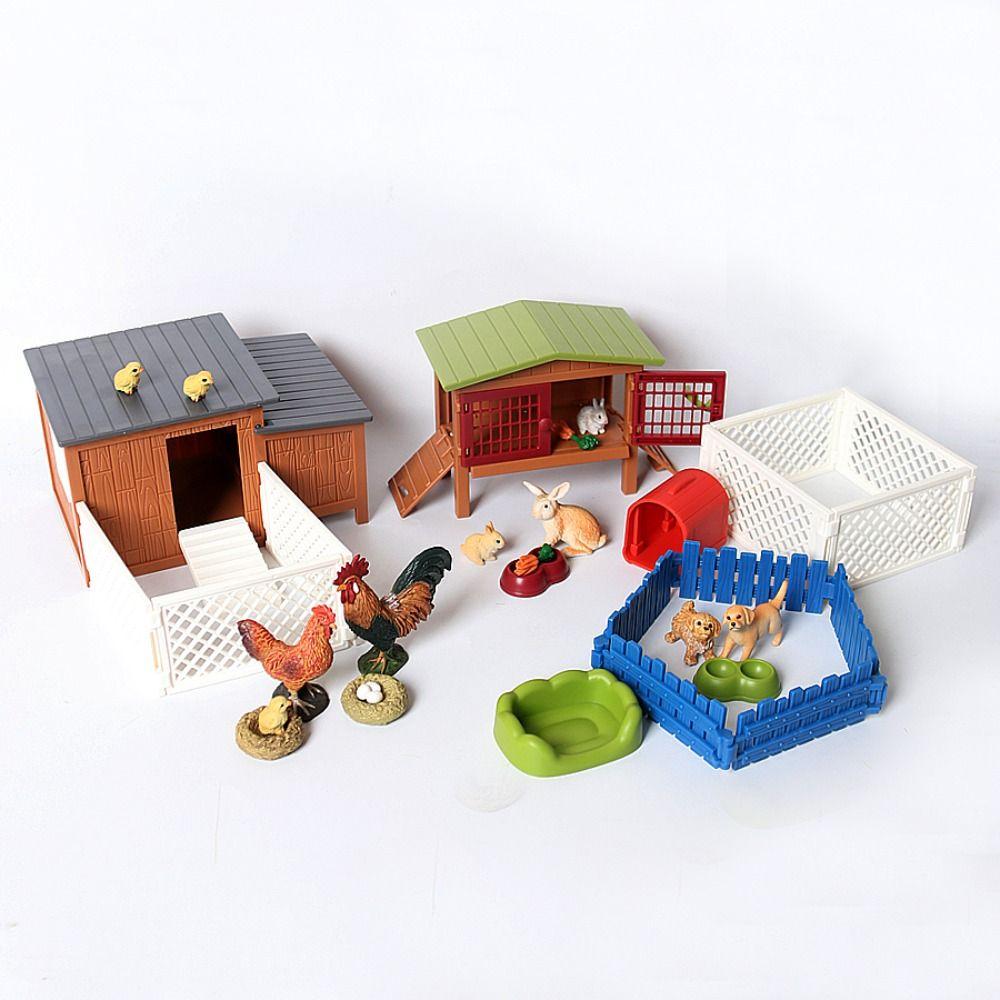 Chicken Rabbit Farm Henhouse Model Puppy Figurine Ranch Model Toy Children's Toy