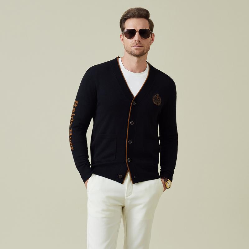 [Shutan Wool] Autumn 2025 men's embroidered knitted sweater cardigan