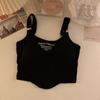 Design Letter Short Tank Tops With Bra Pad Sexy Slim Stripe Tops Y2K Shoulder Belt Iron Ring Tank Top