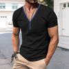 Men Summer T-shirt Short Sleeves Buttoned V Neck Contrasting Color Slim Fit