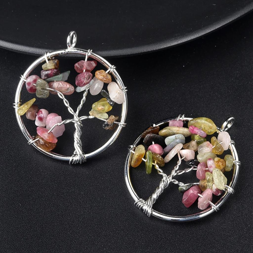 1 шт., кулон «Древо жизни», натуральный камень, обмотка, гравийный кулон для изготовления ювелирных изделий, ожерелье, аксессуар «сделай сам», размер 30x30 мм