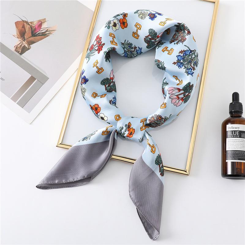 New printed silk scarf women's imitation silk small square scarf fashion decorative scarf professional versatile autumn and winter scarf shawl