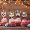 8pcs Cat Theme Supplies Cute Cat Face Insert Card Non Toxic DIY Cat Cupcake Toppers Disposable Single Side Cake Flag Kids