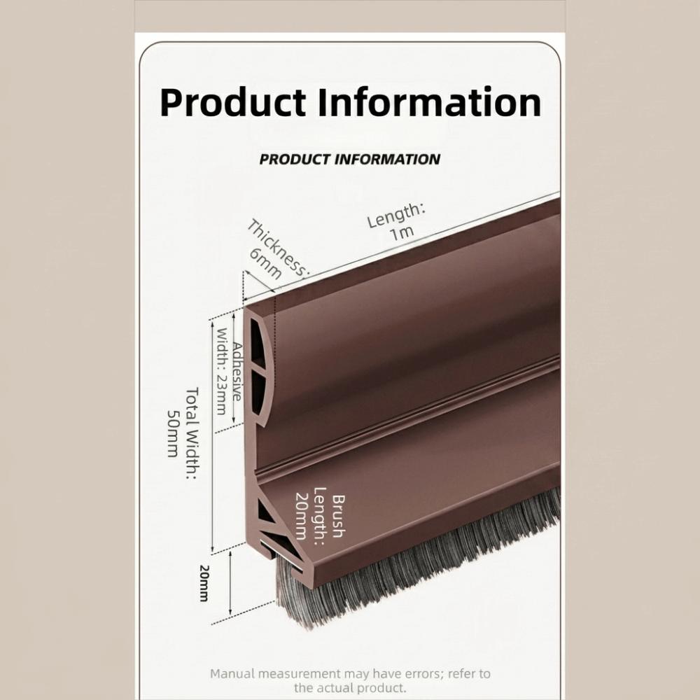 Brush Edge Draft Stopper TPE Door Sweep Removable Door Bottom Seal Indoor Bedroom