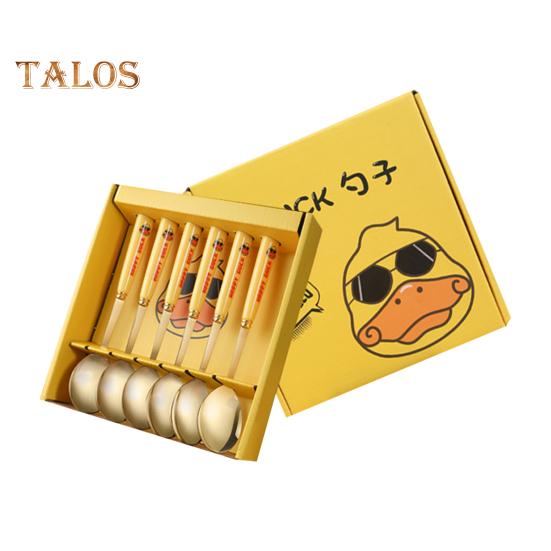 1/6 шт. ложка для смешивания, анти-ошпаривание, тонкая работа, устойчивая к коррозии, модная портативная ложка для торта с уткой и рисунком на каждый день