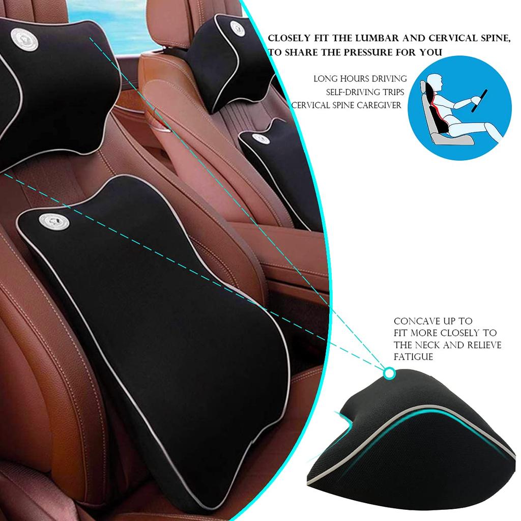 Ecloud Shop Lumbar Support Cushion Neck Pillow Ergonomic Universal Fit for Major Car B0013 Car/Headrest Kit, Design, Seats, Black,