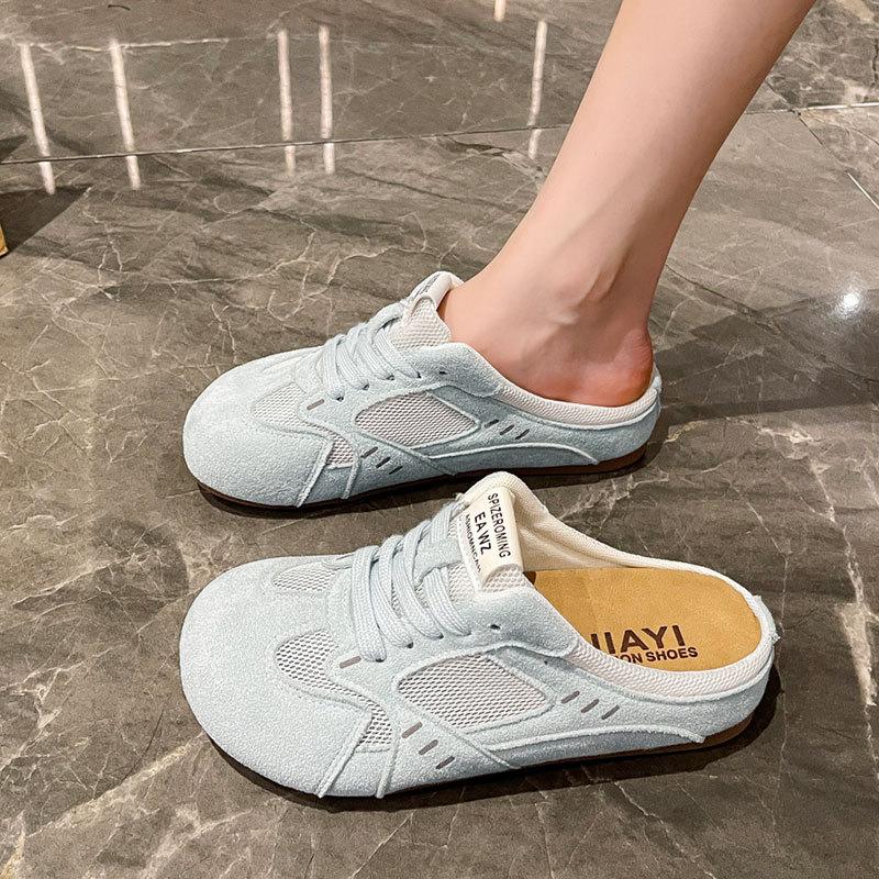 Нескользящие тапочки с толстой подошвой и закрытым носком для женской летней носки 2025 новинка, ретро, увеличивающие рост, с мягкой подошвой, немецкие тренировочные полутапочки