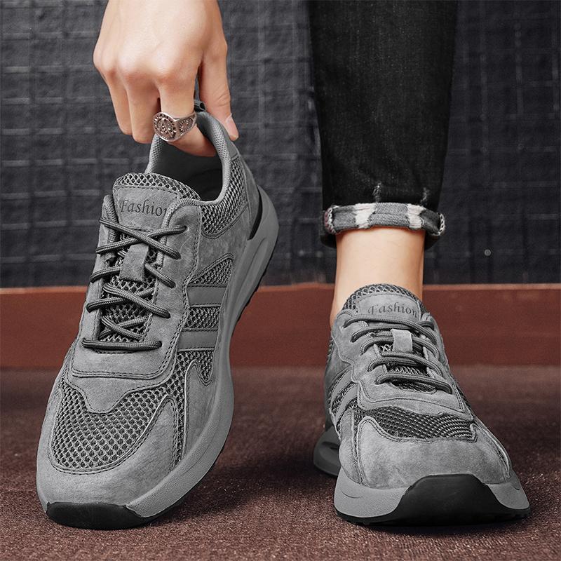 Повседневные сетчатые дышащие кроссовки из кожи с верхним слоем для мужчин, спортивная обувь для улицы, сетчатые перфорированные кроссовки для бега, мужская обувь