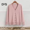 Women Knitted Cardigan Jacket Button Down V-Neck Long Sleeve Casual Sweater Solid Color Ribbed Trim Cardigan Outerwear