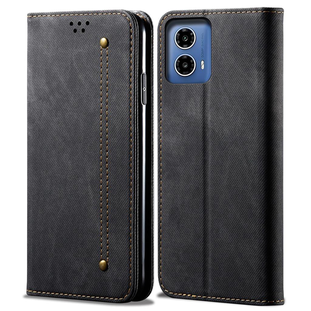 For Motorola Moto G35 5G Case Jeans Cloth Texture Anti-Scratch Leather Stand Phone Cover