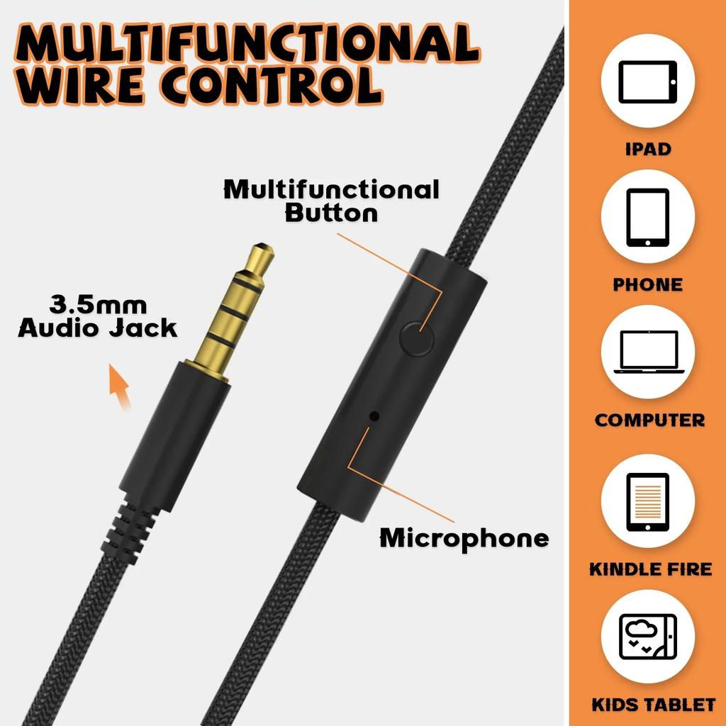 Headphones Wired for School HD Mic Stereo Sound Foldable Headphones for Online Study,3.5mm Jack Wired Cord on-Ear Headset ForPC Phones Tablet Etc
