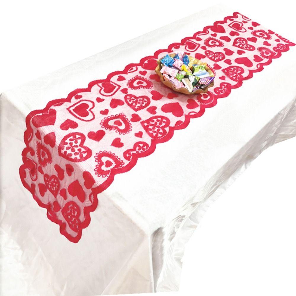 Valentines Day Heart Shaped Table Runner Romantic Table Flag Dining Table Mat Outdoor Party
