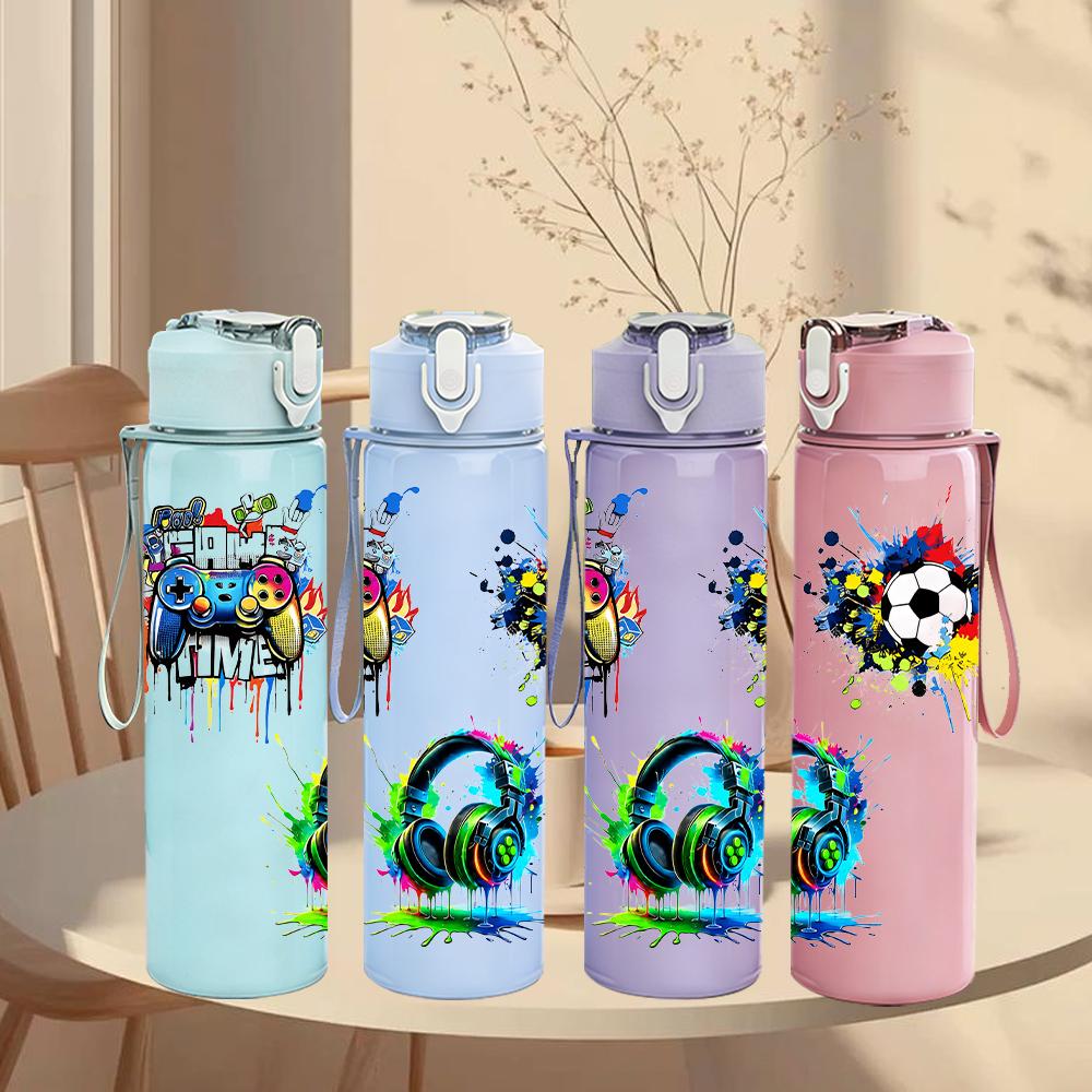 1PC Soccer Headset Splash Combination 750ml Color Plastic Water Bottle Leakproof Flip Straw Lid For Sports Office Home Use