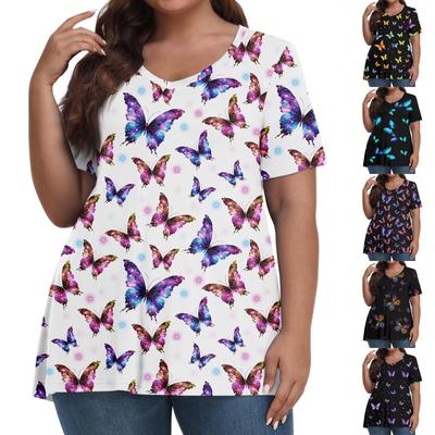 Женские топы больших размеров, шорты с рукавами, рубашки с V-образным вырезом, повседневная одежда, топы с принтом