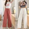 Свободные широкие брюки для женщин на лето, новые корейские брюки из искусственного шифона, прямые, утягивающие, повседневные брюки с высокой талией и девятью точками для женщин