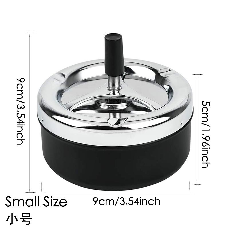 Round Push Down Ashtray Metal SpinningTray Easy to Clean Black Color Air Tight Bar Accessories