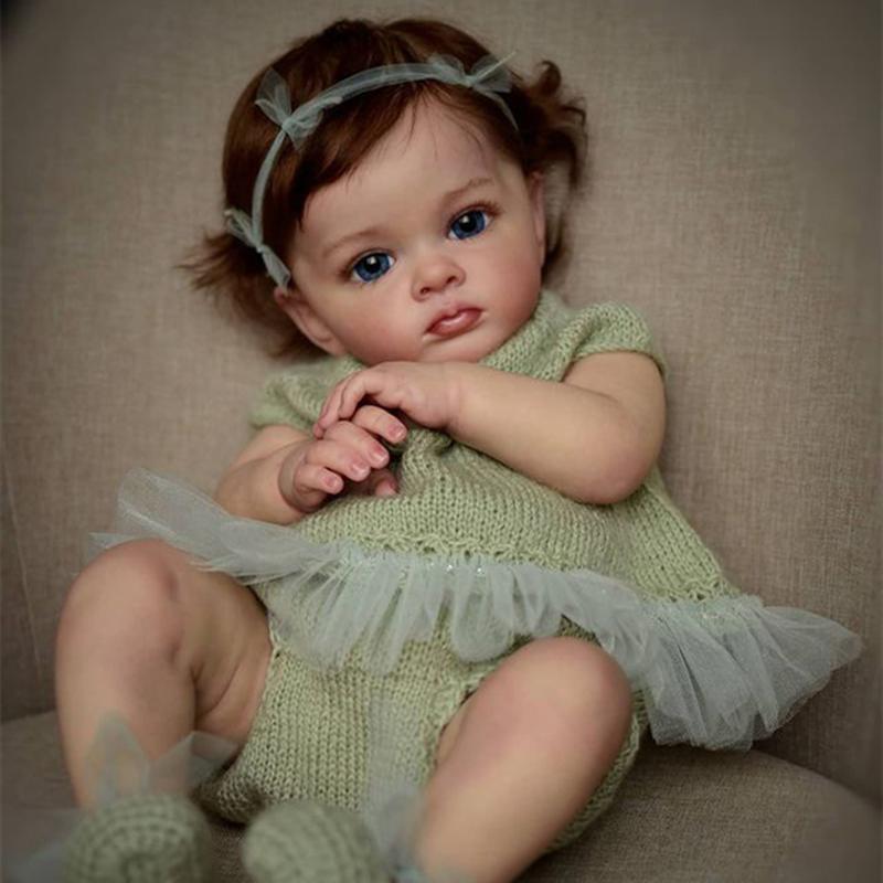 NPK 58 см кукла реборн для маленьких девочек Тутти, ткань для тела, ручная роспись, кукла, зеленый свитер