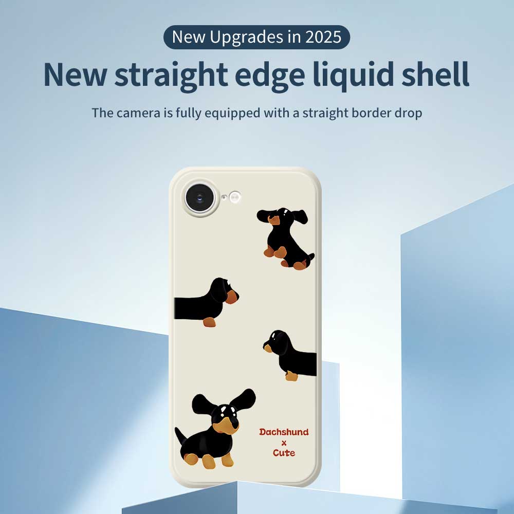 For iPhone 16e Case 4 Dachshunds Pattern Printing Straight Edge TPU Phone Back Cover