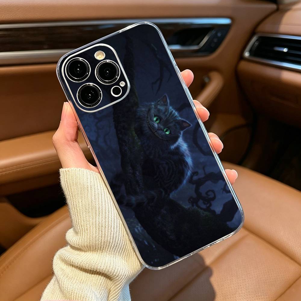 Cute C-Cheshire cat Phone Case For iPhone17,16,15,14,13,12,11 ,Pro Max, Plus Soft Silicone Transparent Cover