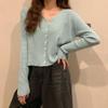 Корейская версия повседневного тонкого вязаного кардигана, вязаная куртка, женский топ в ленивом стиле с v-образным вырезом и длинными рукавами