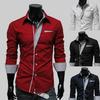 Men's Long-Sleeve Korean Fashion Color Block Casual Shirt