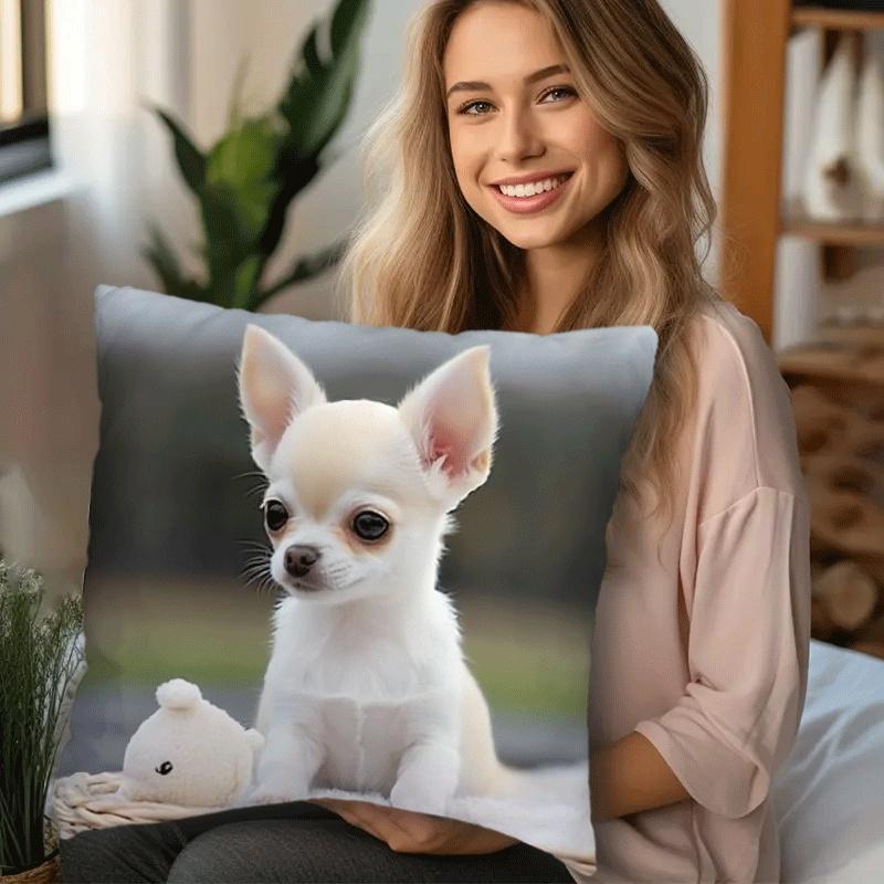1pc Modern Cute Chihuahua Pillowcase, Soft And Comfortable Short Plush Fabric, Single-S Sided Printing, Without Pillow Insert) 44.96X44.96cm, Machine