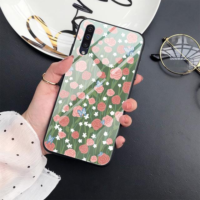 Чехол с цветочным рисунком для Samsung Galaxy A52 A71 A72 A73 A53, чехол из закаленного стекла для Samsung A13 5g A03 A22 A21s A03 Core A42 A70
