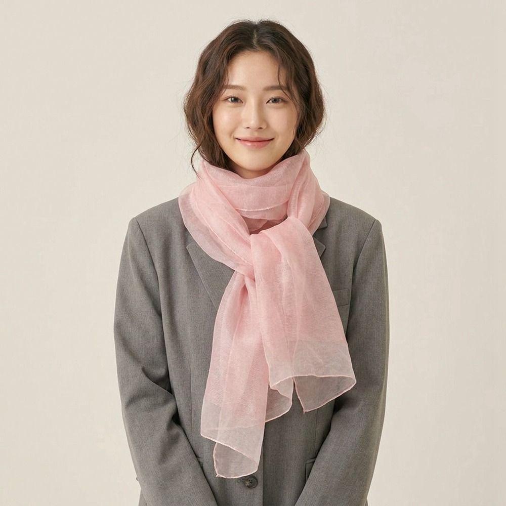 Mesh Silk Scarf Solid Color Wraps Soft Warm Shawl Female