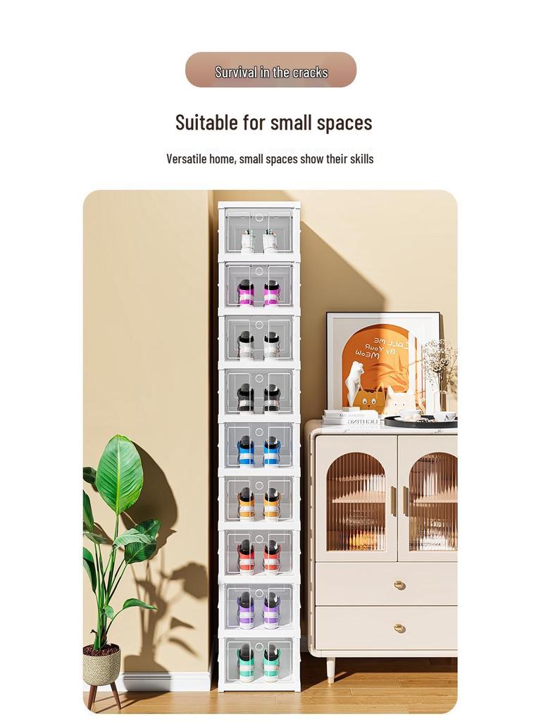 Transparent Plastic Foldable Shoe Storage Box - No-Installation Dustproof Shoe Cabinet & Movable Rack.
